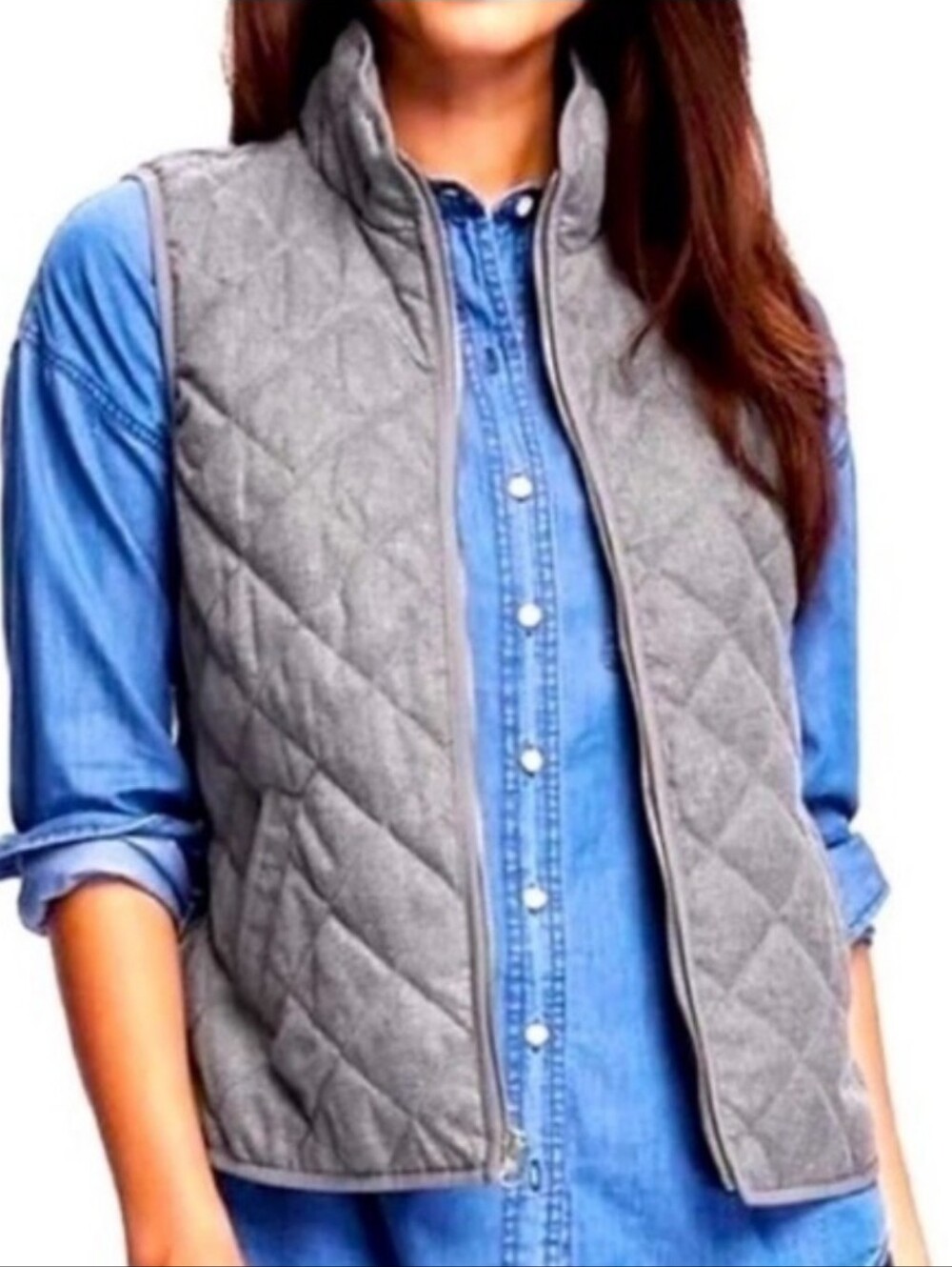 Old Navy Quilted Grey Women's Vest - Lightweight Large